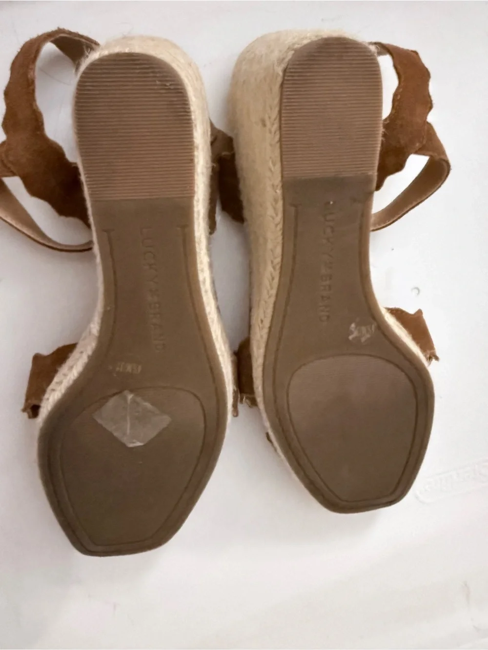Lucky Brand Brown Suede Scalloped Wedge Sandals